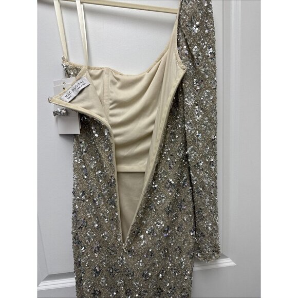 Mac Duggal Size 8 Beige  5479 Embellished Sequin One Shoulder Evening Dress Gown - Picture 12 of 14